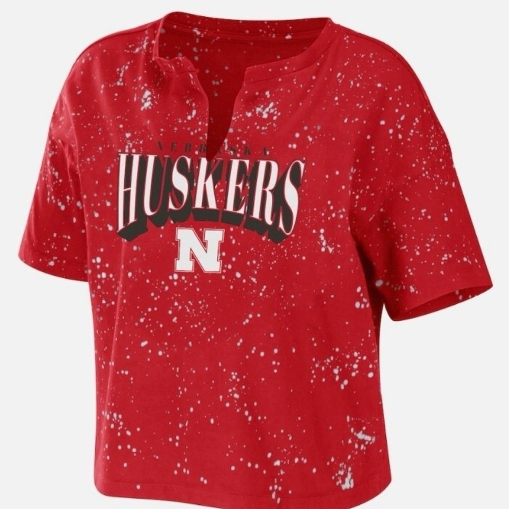 Women's WEAR by Erin Andrews Scarlet Nebraska Huskers Splatter T-Shirt 2XL